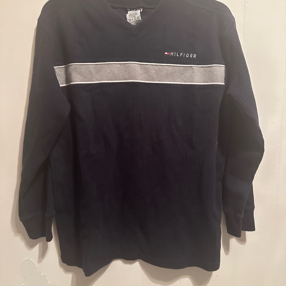 Tommy Hilfiger Black Long Sleeve Tee with Metallic Accent